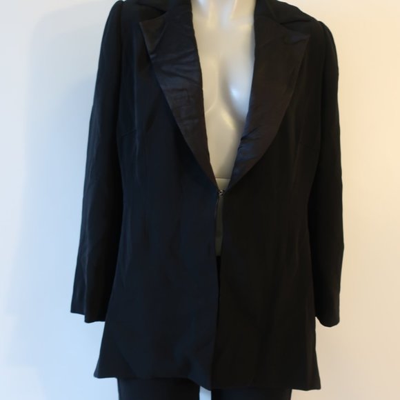 Womens B Louise Black Pant Suit W/ Black Satin Trim Sz L* - Picture 8 of 12